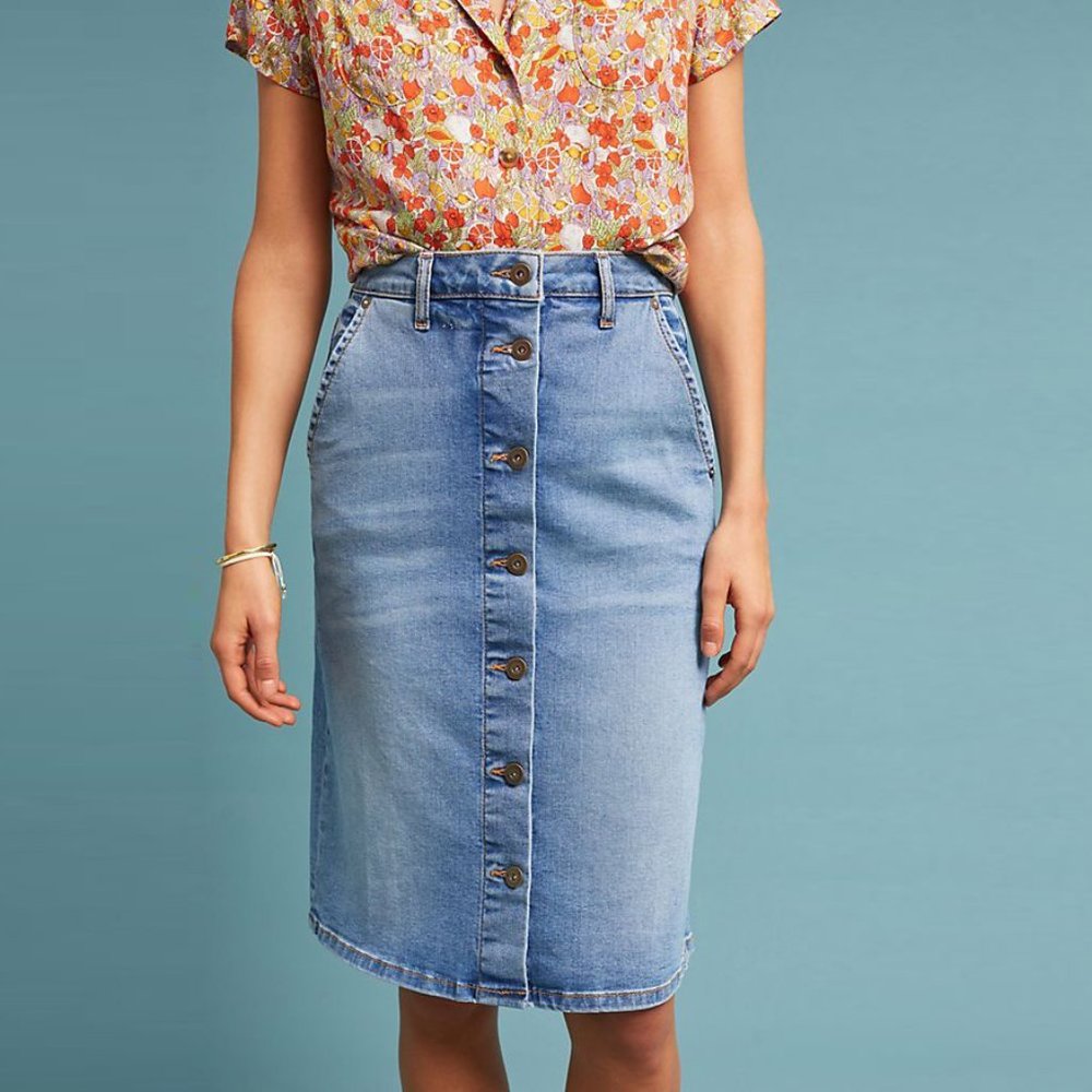 Anthropologie Pilcro & the Letterpress Button Front Denim Skirt